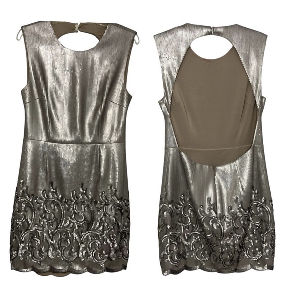 BCBGMaxAzria silver backless cocktail dress open back formal sexy gown birthday - Picture 4 of 13